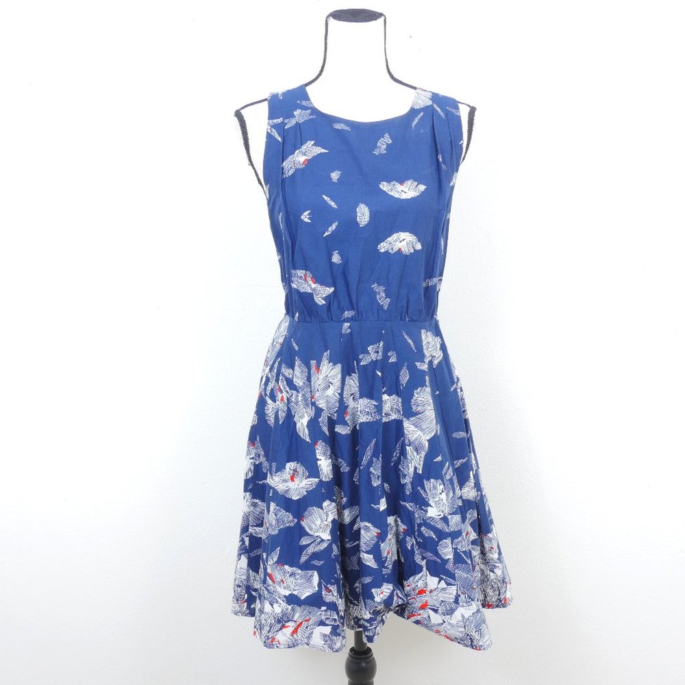 Lavand Blue White Red Abstract Print Sleeveless Retro Size M Full Skirt Dress
